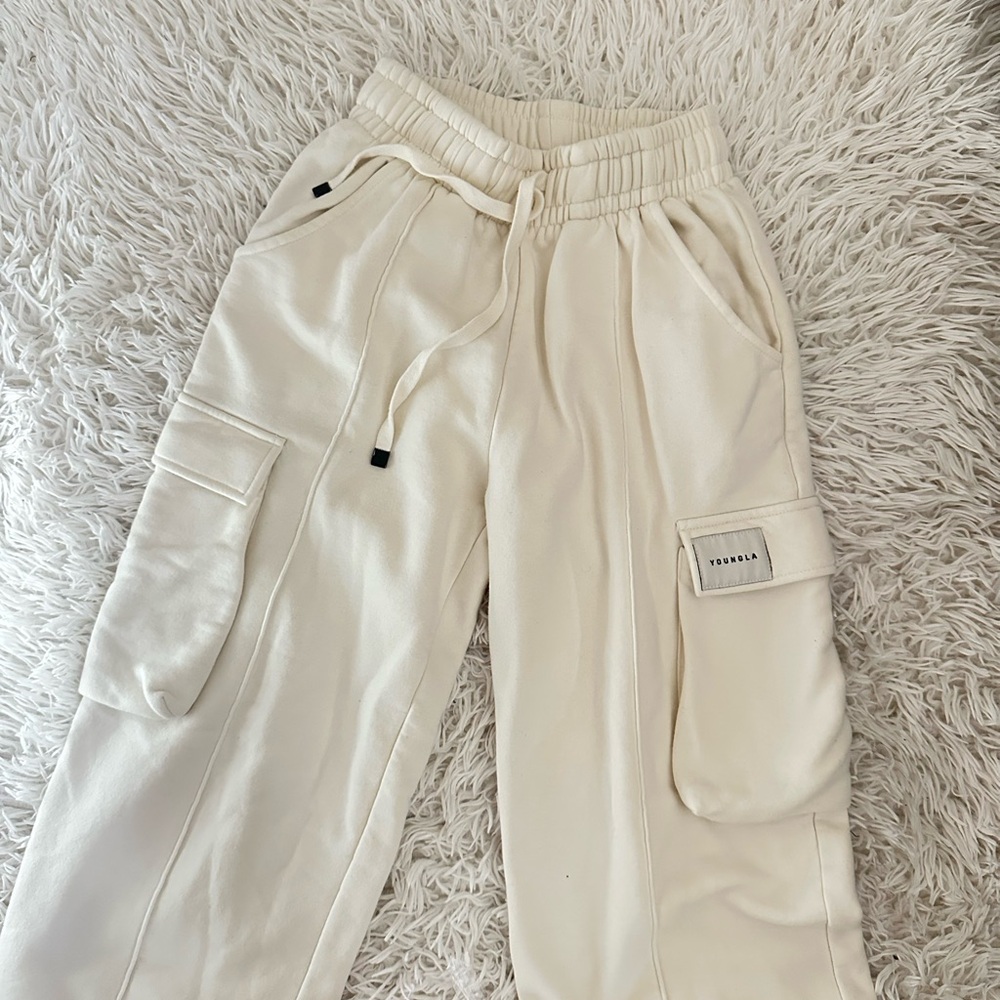 YoungLA Cream Cargo Sweatpants